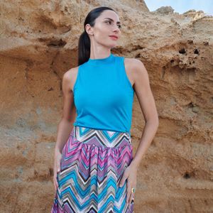 Chic by Lirette - Crop top halter Natural - L - Zakynthos blauw