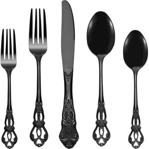 Prachtige retro royal zwart RVS 20-delige bestekset, bestekset, RVS, bestek inclusief vork, lepel en mes