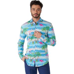 OppoSuits Flaminguy Shirt - Heren Overhemd - Tropisch Zomers Flamingo - Carnaval - Gekleurd - Maat EU 41/42