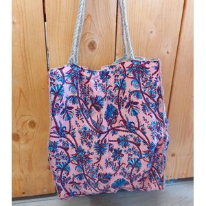 Siya - Shoppingbag - Bohemian - Bohobag - Handmade - Paisley pink - Silk - Jute