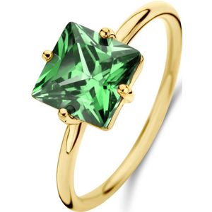 New Bling 9NB-0895-54 Zilveren Ring - Dames - Zirkonia - Vierkant - 8 x 8 mm - Groen - Maat 54 - 1,76 mm - Zilver - Gold Plated (Verguld/Goud op Zilver)