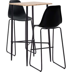 The Living Store Barset Eiken - Bartafel 60x60x111cm - Barstoelen Kunststof Zwart 48x57x112.5cm