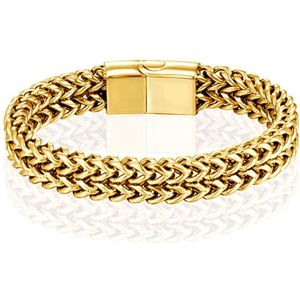 LGT JWLS Heren Armband - Dubbele Curb Chain van Edelstaal, Goud-23cm