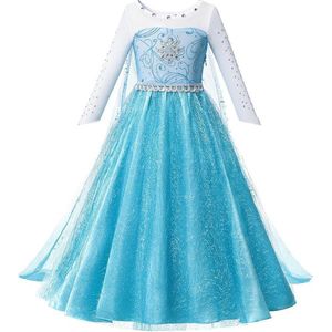 Prinses - Elsa jurk VERNIEUWD - Prinsessenjurk - Verkleedkleding - Feestjurk - Sprookjesjurk - Blauw - Maat 122/128 (6/7 jaar)