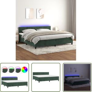 The Living Store Bed Velvet s King Size - Dark Green - LED Lights