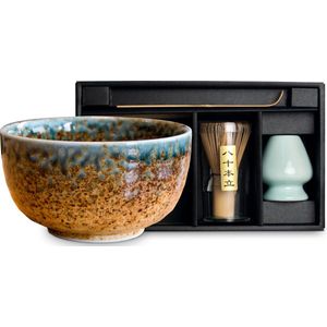 Japanse Matcha thee set Kioto - Matcha drinken zoals het hoort - Cadeau tip 2024! - ✓Kom ✓Matcha borstel ✓Matcha houder ✓Matcha Lepel - Ø13 cm | H7 cm