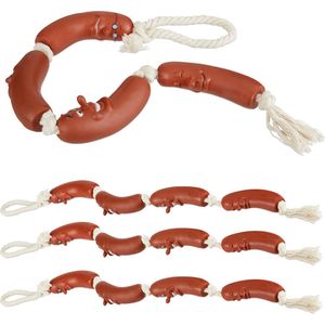 Relaxdays hondenspeelgoed touw met worstjes - set van 4 - hondenspeeltjes - kleine honden