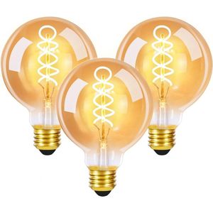 NETTLIFE G80 Filament lamp - 2200K Warm wit - E27 - Retro lamp - 4W Edison lamp - globe lampen - 3 Stuks - Amber