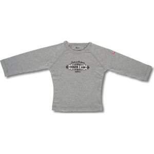 Twentyfourdips | T-shirt lange mouw baby met print 'Here I am' | Grijs melee | Maat 68 | In giftbox