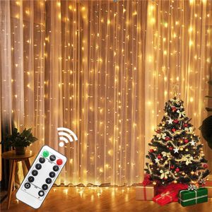 LED-lichtgordijn-kerst decoratie - 3m x 3m 300 LED-Waterdicht-8 Modi Afstandsbediening met USB-aansluiting voor binnen en buiten