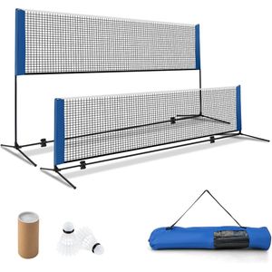 COSTWAY Badmintonnet met standaard, badmintonnet, in hoogte verstelbaar, met 2 shuttles en draagtas, draagbare netstandaard voor buiten, voor badminton/tennis en volleybal