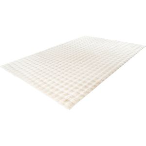 Lalee Harmony - 3d Vloerkleed - Tapijt – Karpet - Hoogpolig - Superzacht - Fluffy - Shiny- 3d blokjes- rabbit 80x150 cm ivoor gebroken wit