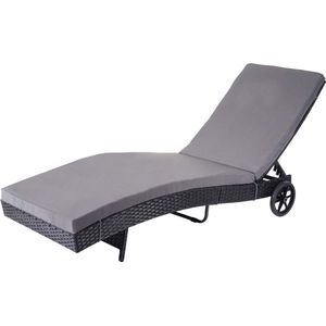 Ligstoel MCW-D80, tuinstoel Relax ligstoel, poly rotan ~ antraciet, donkergrijze kussens