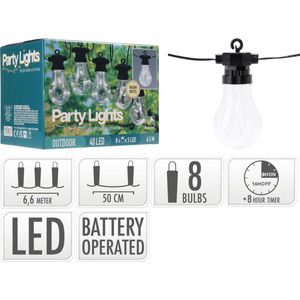 Feestverlichting op Batterijen - 8 Lampen - 40 LED - 4.50 meter - warm wit - met timer