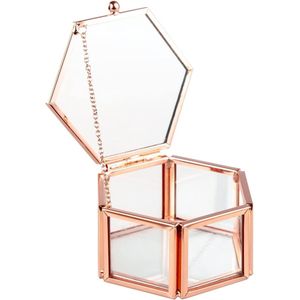 Decoratieve Sieraden Display Box voor Ringen en Oorbellen - Kleine Glazen Snuisterijdoos in Roségoud