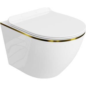 LAVITA® Compact Toiletpot Hangtoilet Sofi Slim Gold Line - Hangend Rimless Randloos Toilet - Toiletbril Softclose zitting - Wandcloset Badkamer WC
