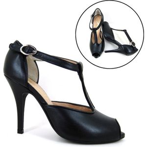 Stravers - Peeptoe Pumps met Hak en Bandje Maat 34 Kleine Maten Zwarte Stiletto Hakken