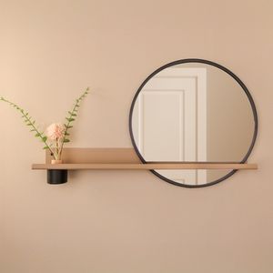 By Bresi - Wandplank Dimaro Beige met spiegel en diffuser - Industrieel - Wandspiegel - Hal - Toilet - Badkamer - Woonkamer - Spiegel - Spiegelplank