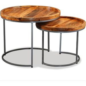 Bijzettafel - Wandtafel - Kastje - 2 Delig - 20,1D x 24B x 24H - Bruin