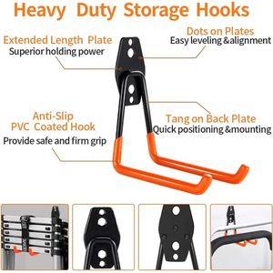 Garagehaken,Garage Opslag Haken 14 stuks,Muurhaken Ladderhaken voor Opslag Opknoping Organiseren Elektrisch Gereedschap, Ladder, Bulk Artikelen(oranje)