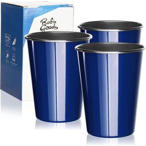 3 x roestvrijstalen drinkbekers blauw - hoogwaardige beker 500 ml - campingbeker - onbreekbaar en BPA-vrij (03 stuks - blauw)