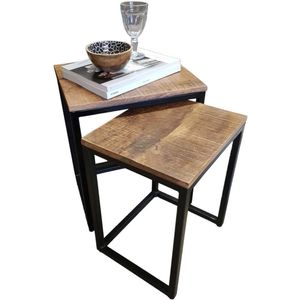 Isabella | bijzettafel | hout | metaal | 40/35x50/44x32/30 cm | bijzettafel | bijzettafel buiten | bijzettafel industrieel | salontafel | klein bijzettafeltje | Wood Selections