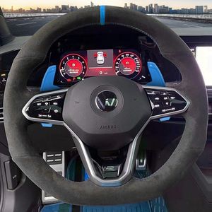 JDtuning | Golf 8 Premium Alcantara stuurhoes DSG GTI R Polo Tiguan Passat Volkswagen | Voor stuurwiel met flippers – Blauw