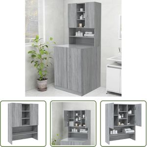 The Living Store Waskast Grijs Sonoma Eiken - 70.5 x 25.5 x 90 cm - Bewerkt Hout