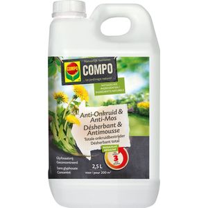 COMPO Anti-Onkruid & Anti-Mos totaal - natuurlijke ingrediënten - eerste resultaten binnen 3 uur - bidon 2,5L (200 m²)