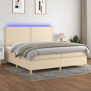The Living Store Boxspring Bed - Crème - 203 x 200 x 118/128 cm - Verstelbaar hoofdbord - Kleurrijke LED-verlichting - Pocketvering matras - Huidvriendelijk topmatras - 2 matrassen - 1 topmatras - 2 LED-strips