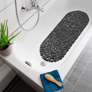 Navaris badmat anti-slip voor badkuip - Langwerpige douchemat 99 x 39 cm met steenmotief - Stijlvolle badkuipmat met zuignappen - Zwart