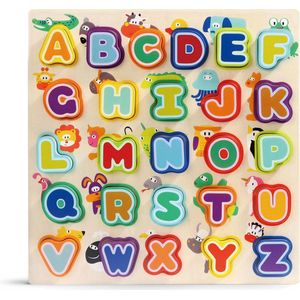 Houten Puzzel Dieren en Alfabet (30st) - Leer de letters van het alfabet en ontdek verschillende dieren!