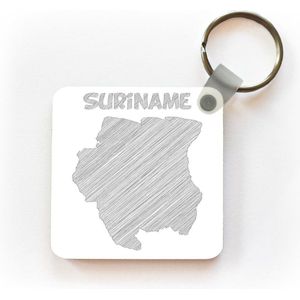 Sleutelhanger - Uitdeelcadeautjes - Geschetste illustratie van het Zuid-Amerikaanse Suriname - Plastic