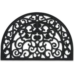Titel: Halfronde rubberen deurmat 60 x 40 cm - Weervast, antislip, voor binnen & buiten, zwart