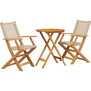 vidaXL - 3-delige - Bistroset - poly - rattan - en - massief - hout - beige