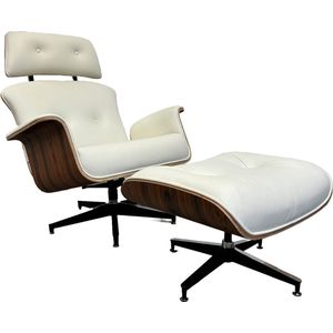 Lounge Chair + Hocker - Fauteuil - Stoel - Leer - Relax - Wit