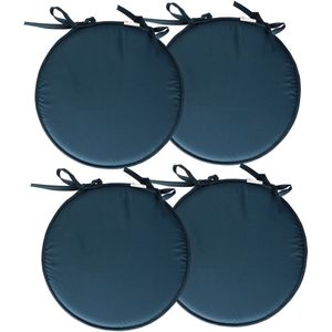 Stof Textile Home stoelkussens - 4x - petrol blauw - D40 x H3 cm - voor binnen - touwtjes sluiting - zitkussens plat - rond