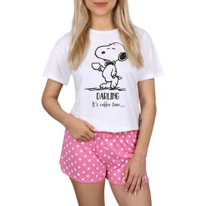 Snoopy Peanuts - Witte en roze meisjespyjama met korte mouwen / 134