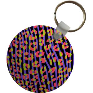 Sleutelhanger - Panterprint - Zebra - Neon - Plastic - Rond - Uitdeelcadeautjes