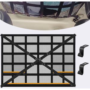 bagagenet, deken, bagagenet voor de auto, 90 x 65 cm, universeel opbergnet met verstelbare kruisriemen en 3 onafhankelijke zakken met ritssluiting voor auto's, jeeps, SUV's
