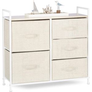 Ladekast met 5 Stoffen Lades en Houten Platte – Compacte Commode voor Kantoor en Thuis