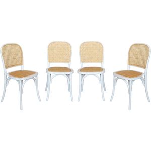 sweeek - Set van 4 vintage houten stoelen met zitting en rugleuning van rotan, l 44,5 x d 48 x h 89,5 cm