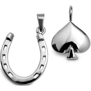 Ace | Zilverkleurige Set met Hangers van Hoefijzer en Schoppen