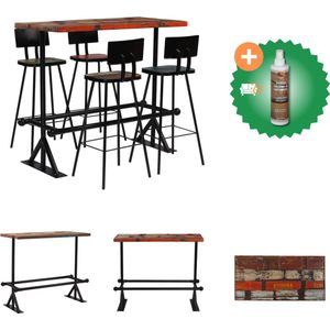 vidaXL 5-delige Barset massief gerecycled hout meerkleurig - Set tafel en stoelen - Inclusief Houtreiniger en verfrisser