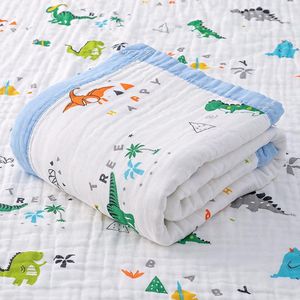 Deken 6-laags knuffeldeken baby katoen 110 x 110 cm mousseline babydeken wikkeldeken zachte deken voor badhanddoek, kinderdeken pasgeborenen unisex (neushoorns dinosaurus)