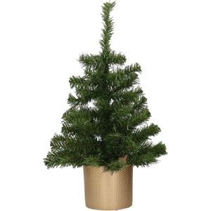 Kunstboom/kunst kerstboom 75 cm met gouden pot - Kunstboompjes/kerstboompjes