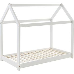 Kinderbed hut Tiny Pine wit 70 x 140 cm - lattenbodem inbegrepen - kinderkamer - houten bed Kinderbed