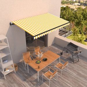 vidaXL - Luifel - automatisch - uittrekbaar - 450x300 - cm - geel - en - wit