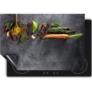 Chefcare Inductie Beschermer Kruiden met Groentes op Grijs Beton - 85x50 cm - Afdekplaat Inductie - Kookplaat Beschermer - Inductie Mat