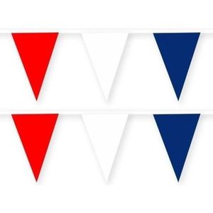 2x Frankrijk stoffen vlaggenlijnen/slingers 10 meter van katoen - Landen feestartikelen versiering - EK/WK duurzame herbruikbare slinger rood/wit/blauw van stof